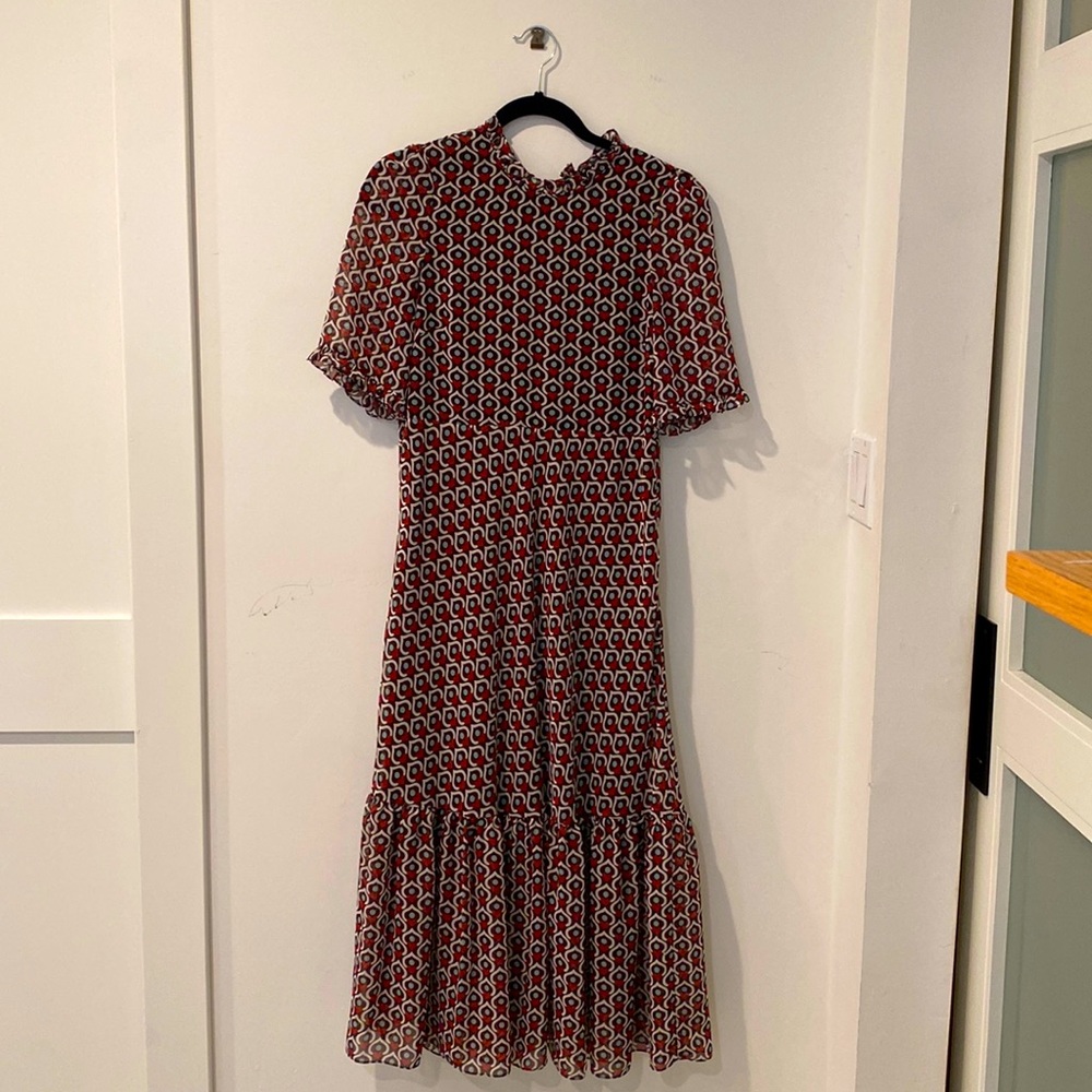 Zara heart print midi dress. A-line aubergine. Pair w boots and jacket!